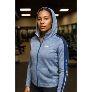 Nike Womens Basketball Zip Hoodie blue heather tape-stripe sleeve athleisure Lrg